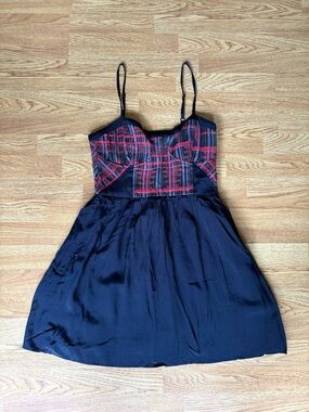 Topshop black red plaid bust spaghetti strap mini dress unique sz 6